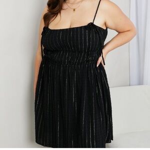 White Birch Black with Gold Stripe Strapless Dress. Plus Size 2X
